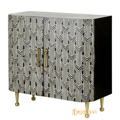 Handmade Bone Inlay Cabinet: Vintage Bohemian Storage Console/Bone inlay Cabinet/bone inlay luxury furniture