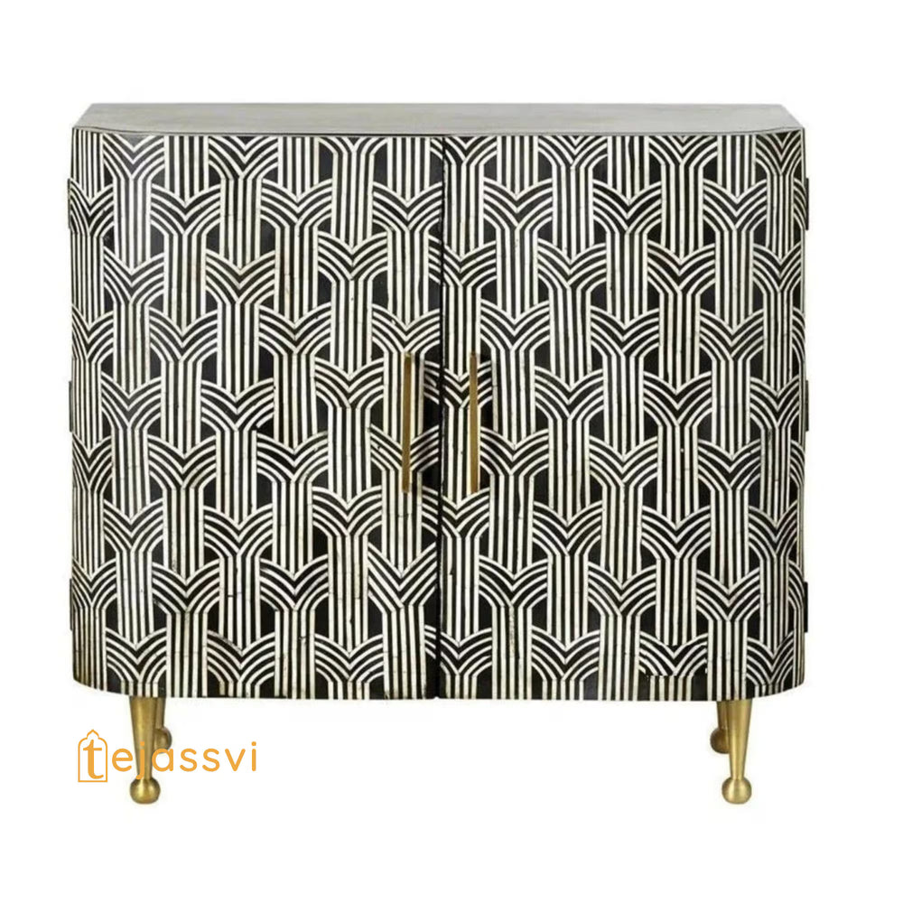 Handmade Bone Inlay Cabinet Vintage Bohemian Storage Console / Bone inlay Cabinet / Bone Inlay Luxury Furniture.