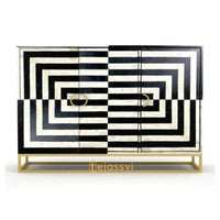 Handmade Bone Inlay Geometric Pattern Sideboard Media Console / Abstract Design / Bone Inlay Console / Bone Inlay Luxury Furniture.