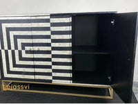 Handmade Bone Inlay Geometric Pattern Sideboard Media Console / Abstract Design / Bone Inlay Console / Bone Inlay Luxury Furniture.