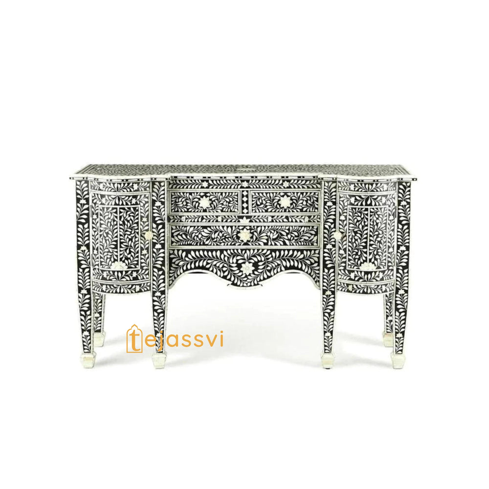 Handmade Bone Inlay Floral Pattern Sideboard & Buffet Table / Bone Media Console / Bone Inlay Luxury Furniture.