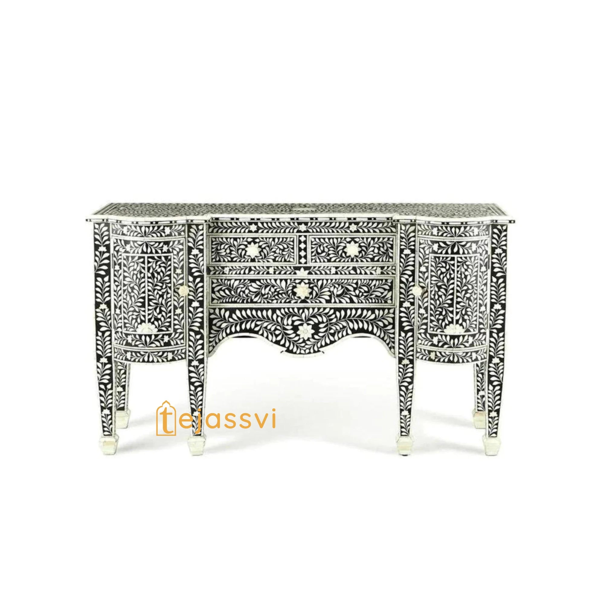 Handmade Bone Inlay Floral Pattern Sideboard & Buffet Table / Bone Media Console / Bone Inlay Luxury Furniture.
