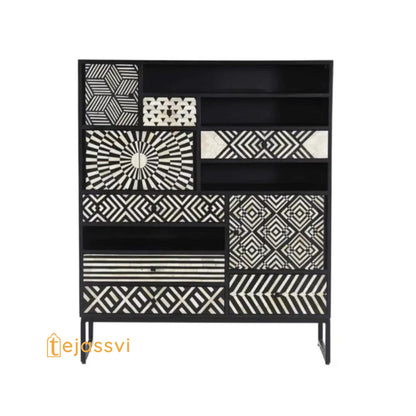 Handmade Bone Inlay Cabinet: Black Multi-Drawer Storage Furniture/ bone inlay bar cabinet / bone inlay console / luxury bone inlay furniture