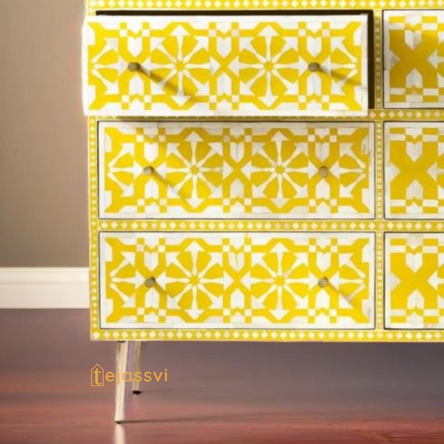 Bone Inlay  Floral Pattern Chest of 9 Drawer, 9 Drawer Dresser, wooden Bone Inlay Chest of Drawers, MOP Bone Inlay Furniture Sideboard Unit.