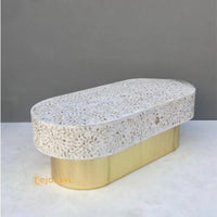 Mother of pearl Inlay Oval Coffee Table / Centre Table / MOP Inlay Floral Oval Coffee Table / Handmade MOP Inlay Modern Pattern Furniture.