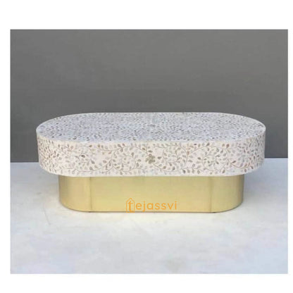 Mother of pearl Inlay Oval Coffee Table / Centre Table, MOP Inlay Floral Oval Coffee Table Handmade MOP Inlay Modern Pattern Furniture