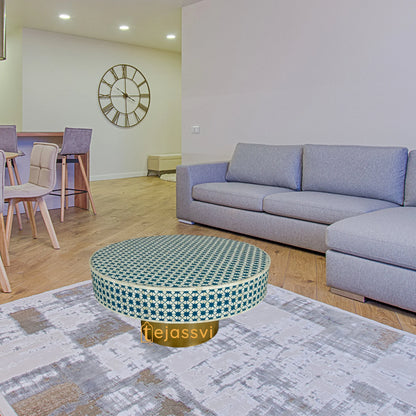 BONE Inlay Round Coffee Table / Centre Table, Bone Inlay green Round Coffee Table Handmade Bone Inlay Modern Pattern Furniture