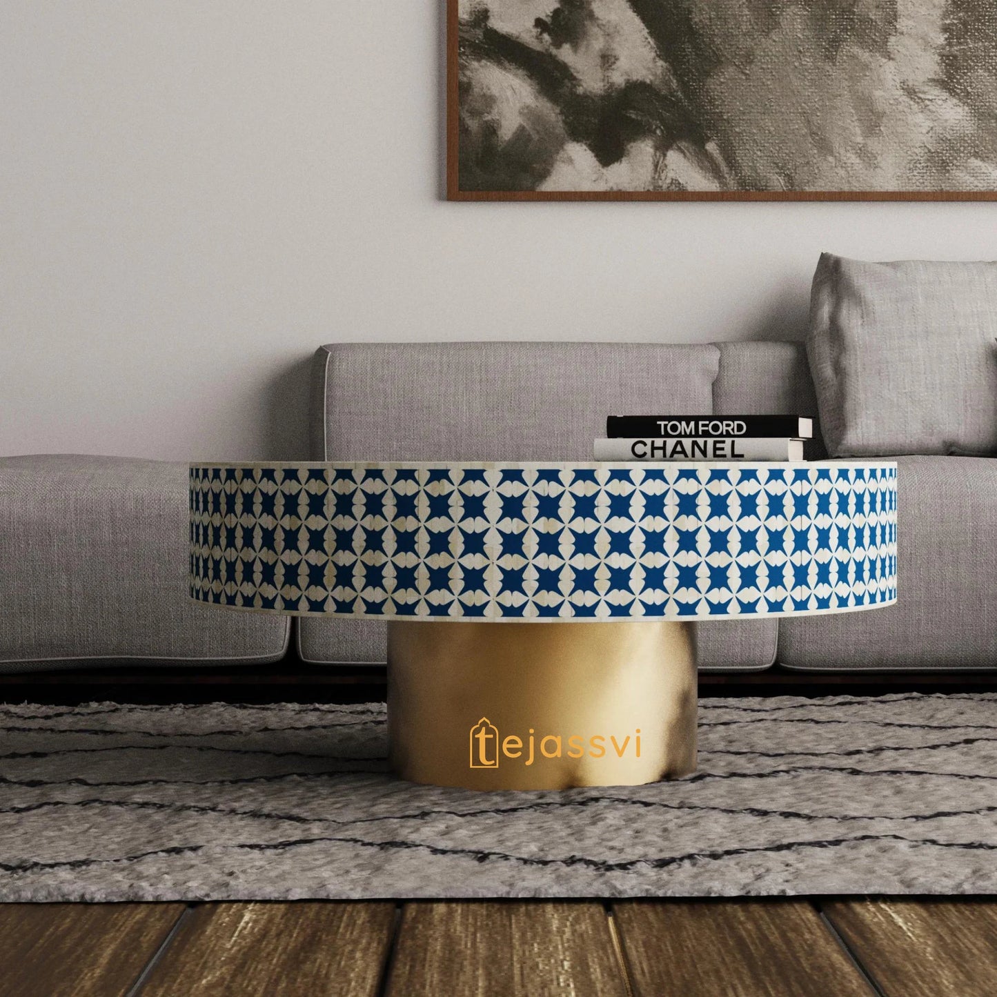 BONE Inlay Round Coffee Table / Centre Table, Bone Inlay green Round Coffee Table Handmade Bone Inlay Modern Pattern Furniture