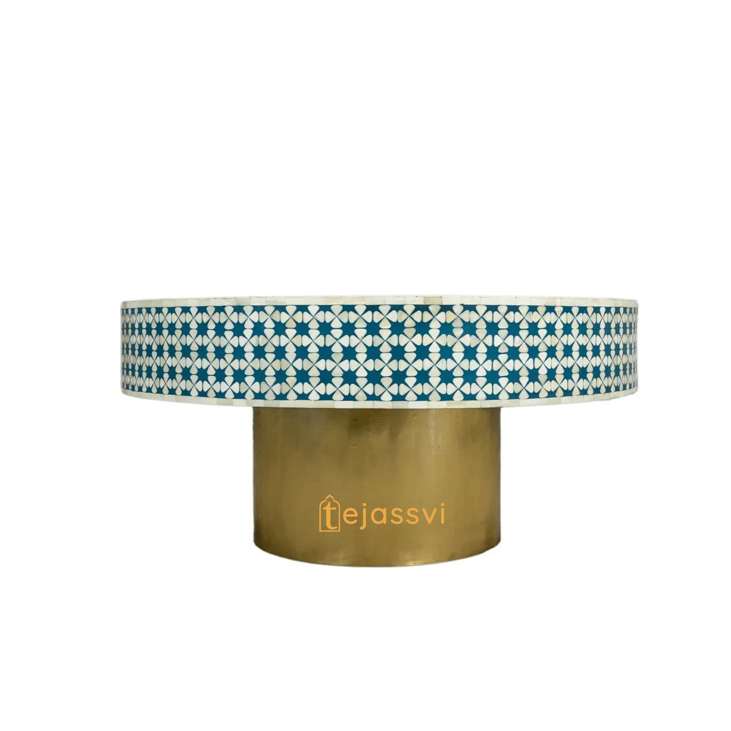 BONE Inlay Round Coffee Table / Centre Table, Bone Inlay green Round Coffee Table Handmade Bone Inlay Modern Pattern Furniture