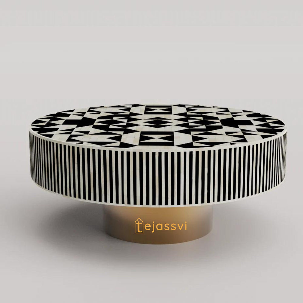 Bone Inlay Round Coffee Table / Round Centre Table / Bone Inlay Round Coffee Table / Handmade Bone Inlay Modern Pattern Furniture Cocktail Table.