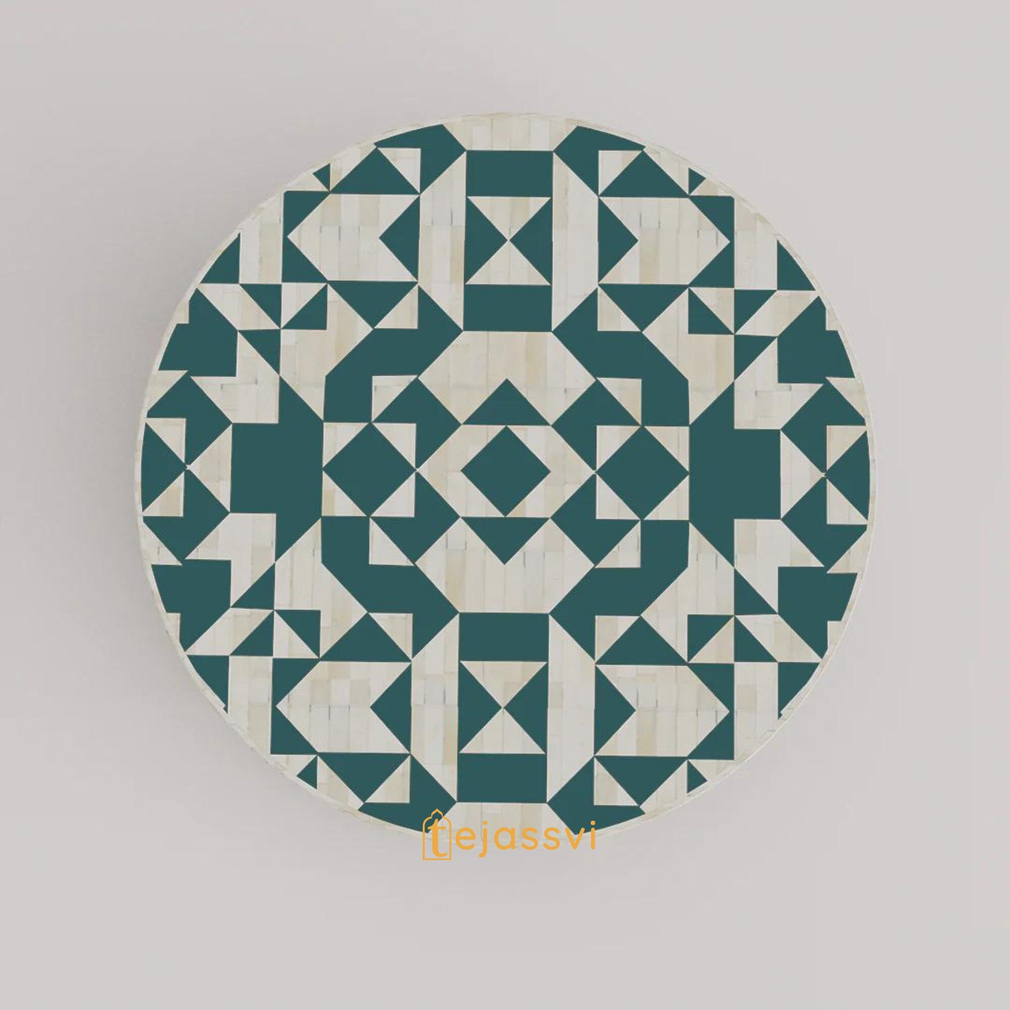 Bone Inlay Round Coffee Table / Round Centre Table / Bone Inlay Round Coffee Table / Handmade Bone Inlay Modern Pattern Furniture Cocktail Table.