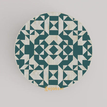 BONE Inlay Round Coffee Table / Centre Table, Bone Inlay Unique black Round Coffee Table Handmade Bone Inlay Modern Pattern Furniture