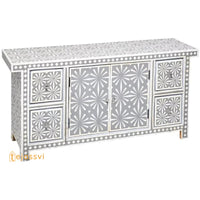Handmade Bone Inlay Sideboard | Bone inlay 4 Drawer 1 Door Dresser / Storage Cabinet | Bone Inlay Sideboard