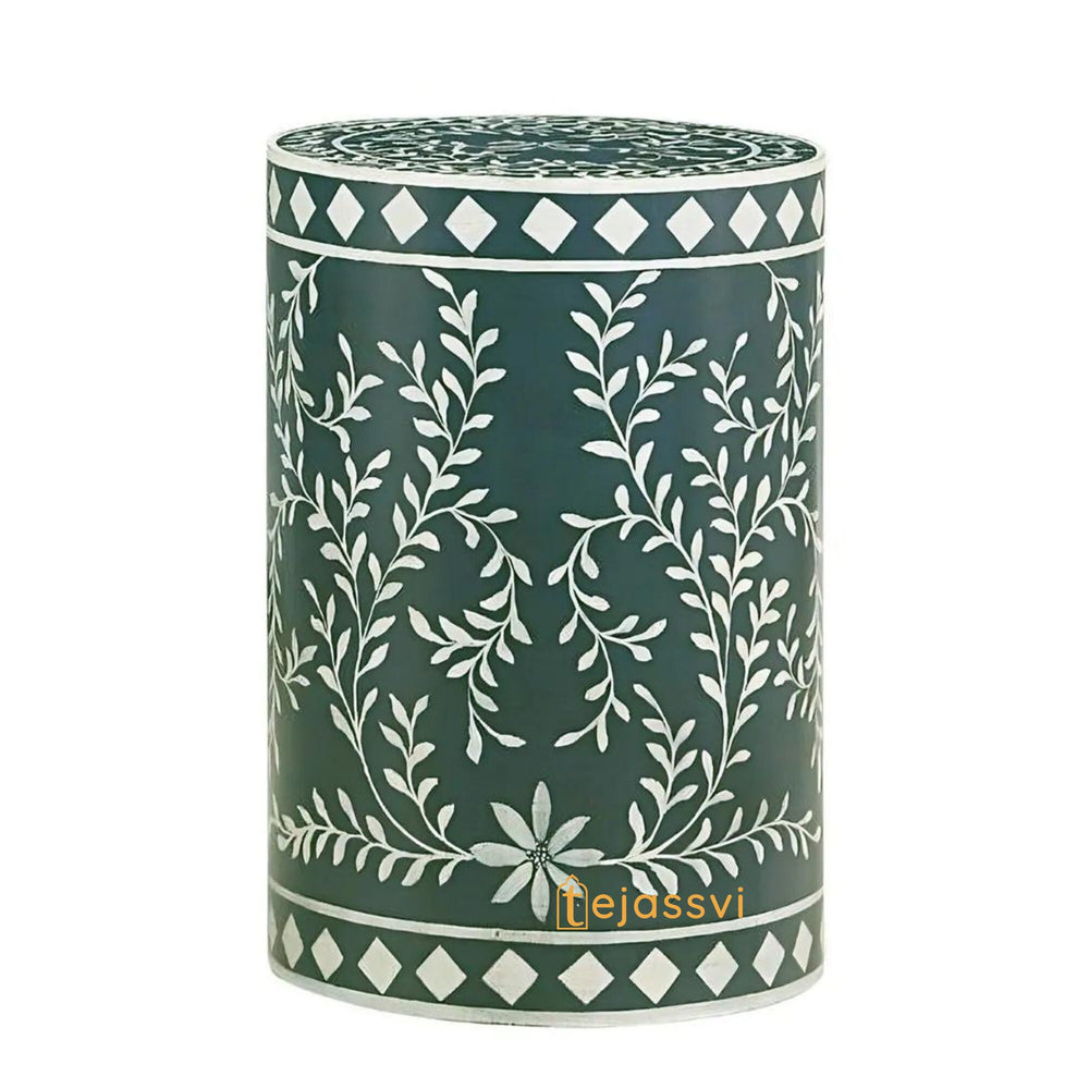Bone Inlay Handmade Modern Cylindrical Design Side Table | Round Bone Inlay Stool | Sofa Side Table | Modern Luxury Furniture.