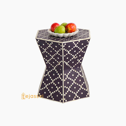 Handmade Bone Inlay Hexagon Table | Bone Inlay Side Table | Modern Luxury Furniture/bone inlay nightstand /bone inlay side table .