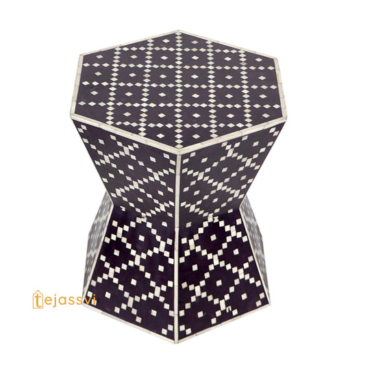 Handmade Bone Inlay Hexagon Table | Bone Inlay Side Table | Modern Luxury Furniture/bone inlay nightstand /bone inlay side table .
