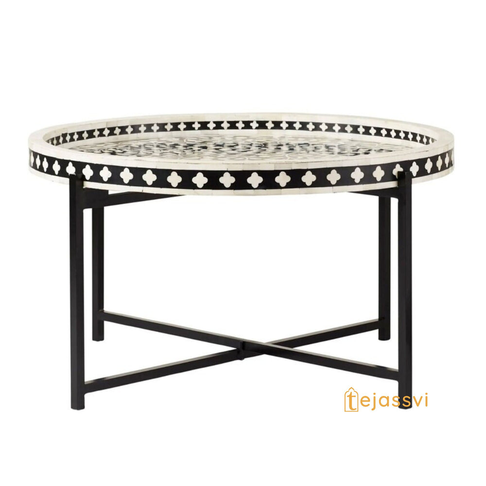 Bone Inlay Floral Design Coffee Table For Livingroom | Bone Inlay Center Table | Bone Inlay Round End Table | Floral Design Cocktail Table |Bone Inlay Unique Table.