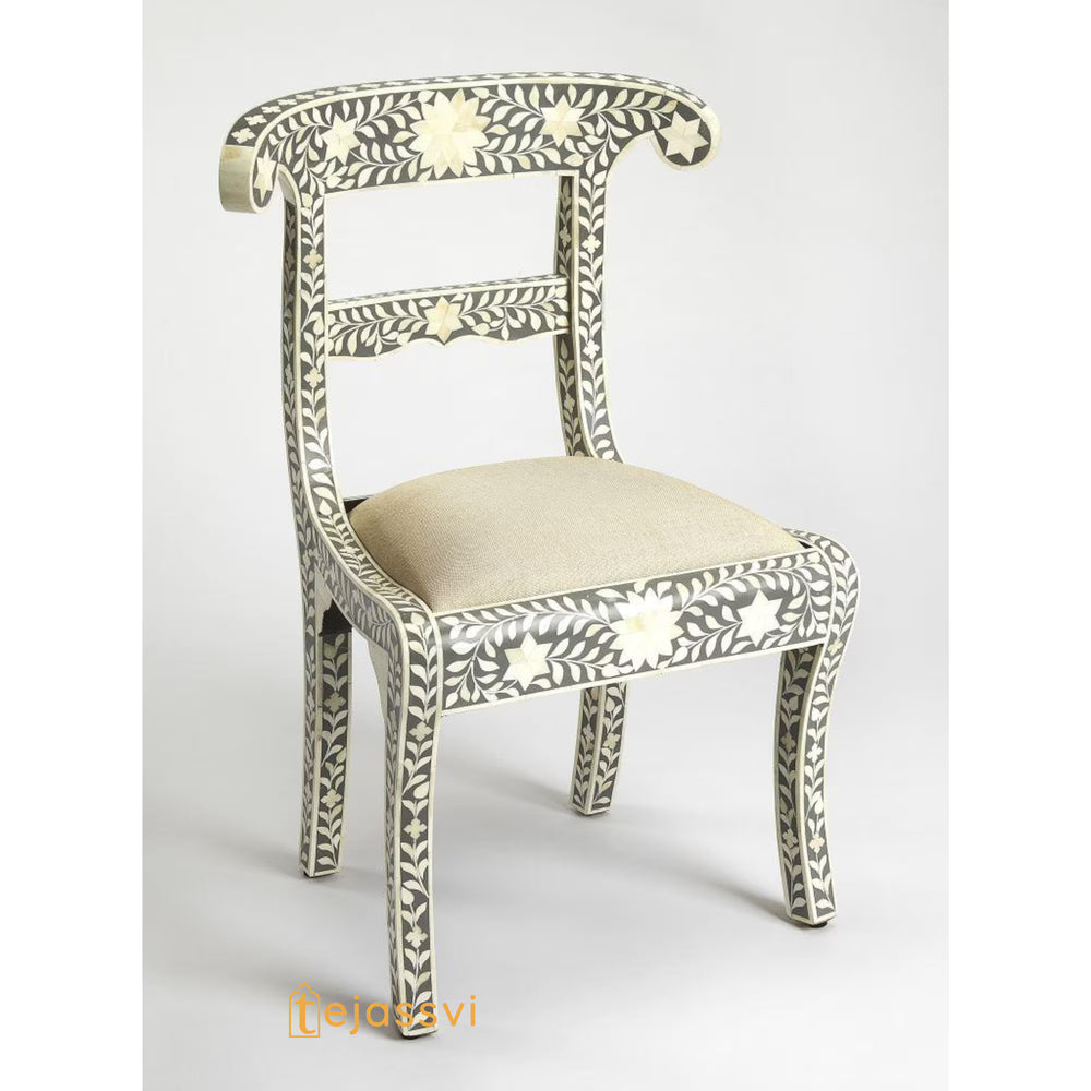 Bone Inlay Floral Design Chair | Bone Inlay chair | Modern Luxury Furniture | Wooden Bone Inlay Chair Home Decor.