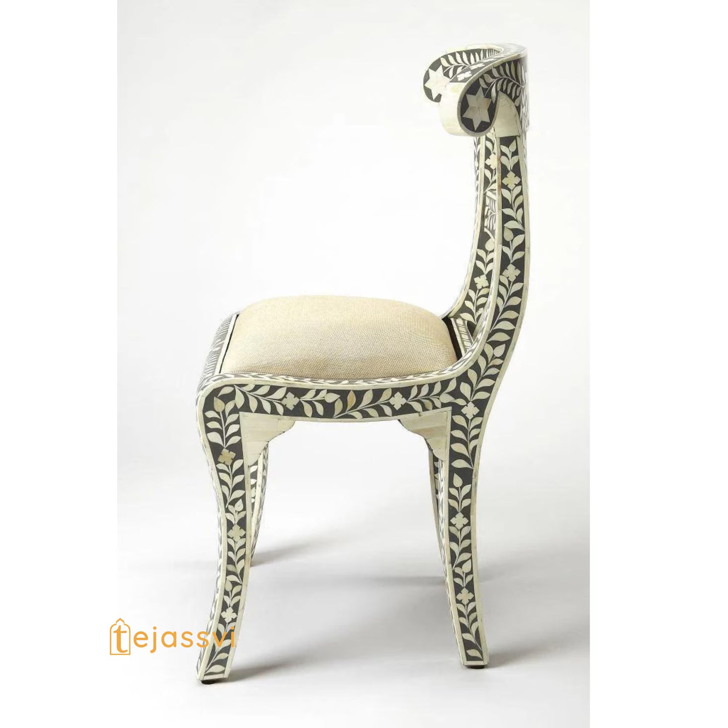 Bone Inlay Floral Chair Grey | Bone Inlay chair | Modern Luxury Furniture