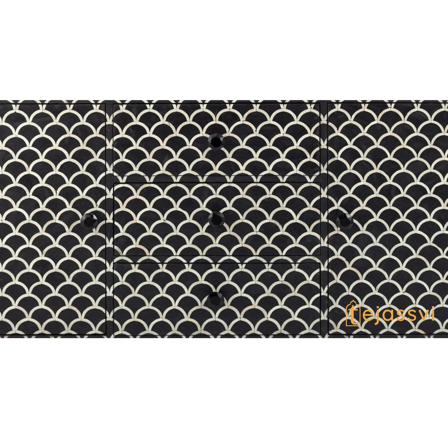 Handmade Bone Inlay Sideboard: Black Fish-Scale Scalloped Credenza / bone inlay console /bone inlay furniture .