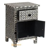 Wooden Bone Inlay Nightstand Table / Floral Bedside Table with 1 Drawer and 1 Door Table Bone Inlay Luxury Furniture.