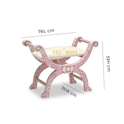 HANDMADE BONE INLAY Floral Pink Jenny Stool | Bone Inlay chair | Modern Luxury Furniture