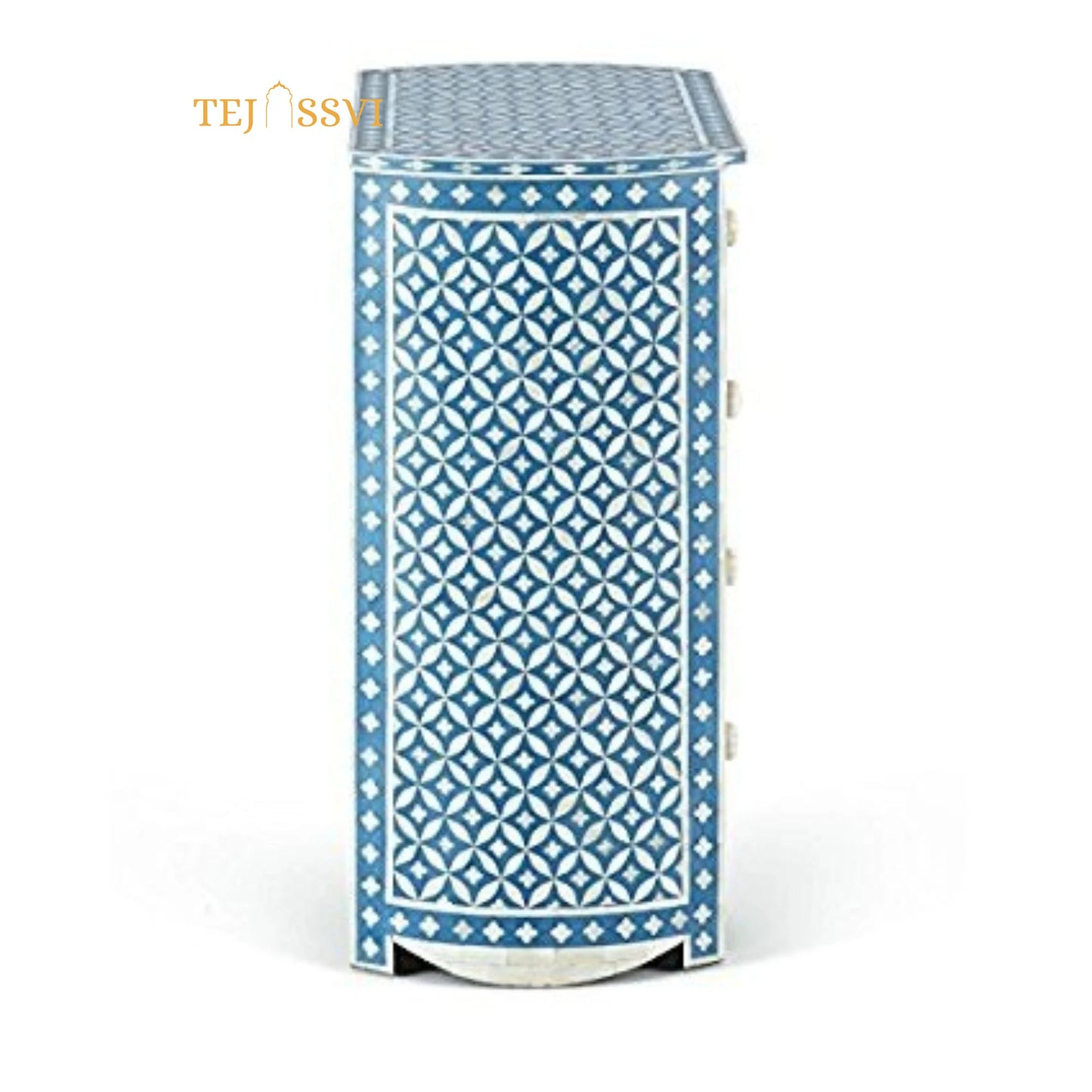 Bone Inlay Four Drawers semi round Geometric Pattern design Bedside Table/ night table | Bone Inlay side table, Bone Inlay chest of drawers.