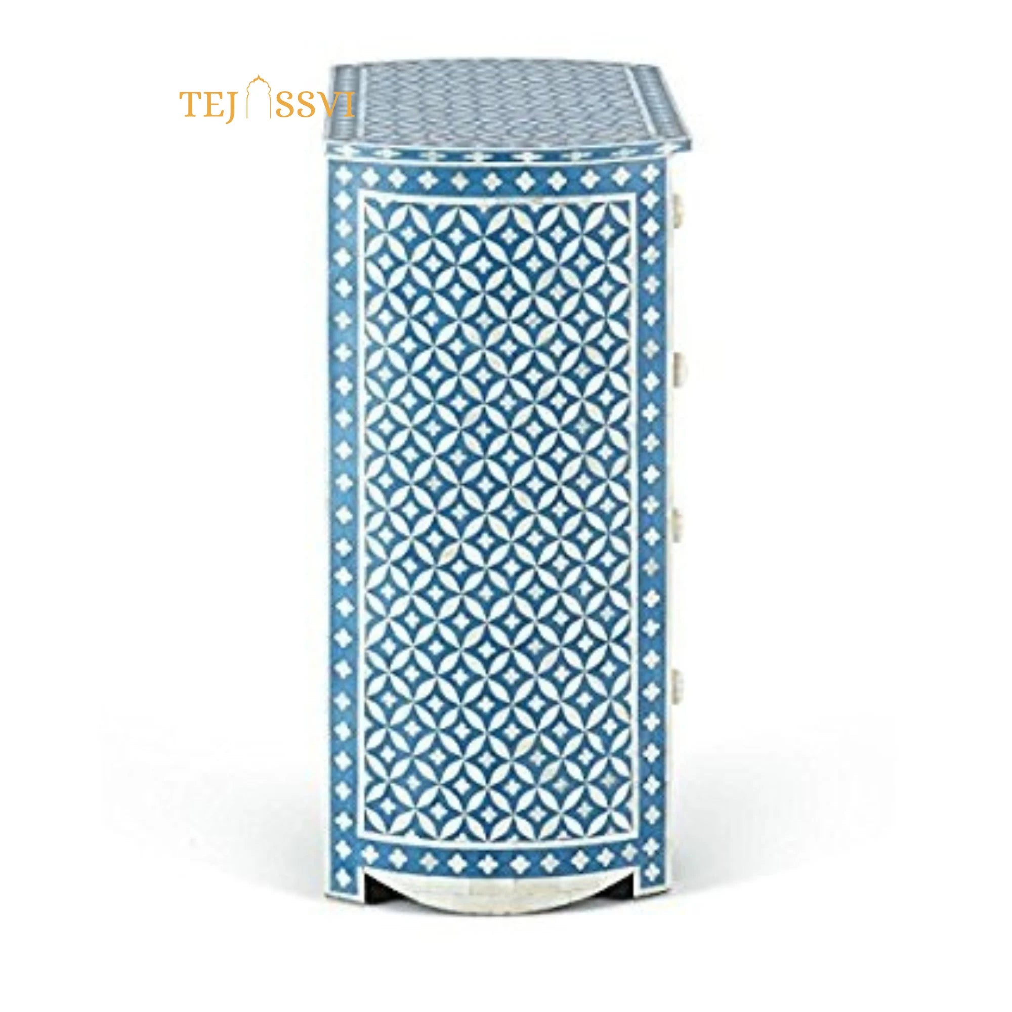 Bone Inlay Four Drawers Semi Round Geometric Pattern Design Bedside Table / Nightstand Table / Bone Inlay Side Table / Bone Inlay chest of Drawers.