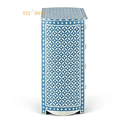 Bone Inlay Four Drawers semi round Geometric Pattern design Bedside Table/ night table | Bone Inlay side table, Bone Inlay chest of drawers.