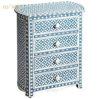 Bone Inlay Four Drawers Semi Round Geometric Pattern Design Bedside Table / Nightstand Table / Bone Inlay Side Table / Bone Inlay chest of Drawers.