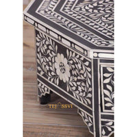 Handmade Floral Design Bone inlay Octagonal Coffee Table with Drawers, Floral Laptop Table, Bone Inlay  Cocktail Table, Modern Furniture