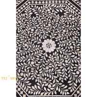 Handmade Floral Design Bone inlay Octagonal Coffee Table with Drawers, Floral Laptop Table, Bone Inlay  Cocktail Table, Modern Furniture