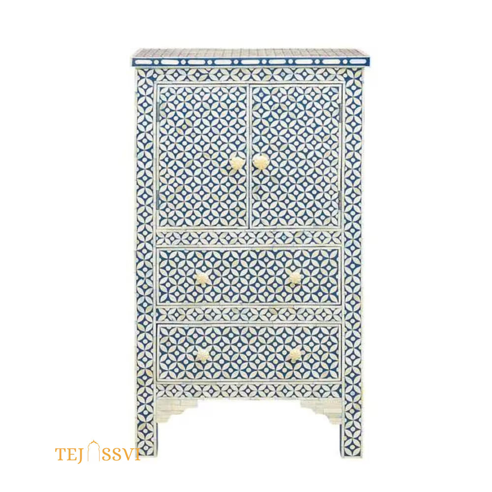 Handcrafted Bone Inlay Tall Boy Cabinet | Bone Inlay Tall Boy Cabinet | Bone Inlay Side Table | Bone Inlay Chest of Drawers Luxury furniture.