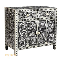 Bone Inlay Floral Design Entryway Cabinet | Bone Inlay 2 Drawer Cabinet | Inlay Chest of Drawers | Bone Inlay Dresser | Bone Inlay Sideboard.