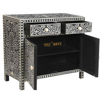 Bone Inlay Floral Design Entryway Cabinet | Bone Inlay 2 Drawer Cabinet | Inlay Chest of Drawers | Bone Inlay Dresser | Bone Inlay Sideboard.