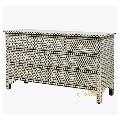 Handmade Bone Inlay dresser/7 Chest of Drawer Honeycomb Design Black, Bone inlay Sideboard Honeycomb black, Inlay Furniture Sideboard Unit