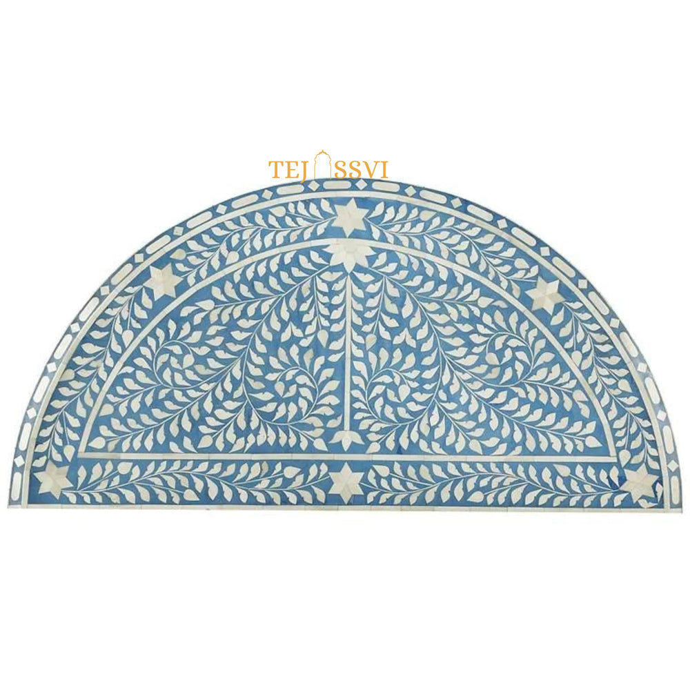 Handmade Bone Inlay Bedside Table, Bone Inlay Table, Semi-Round Coffee Table, Floral design bedside Table, Bone Inlay Cocktail Table