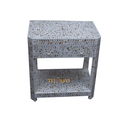 Mother of Pearl Inlay Floral 1 Drawer 1 Shelf Bedside , Bone Inlay Wooden Floral Bedside /Side table /Nightstand 1 Drawer