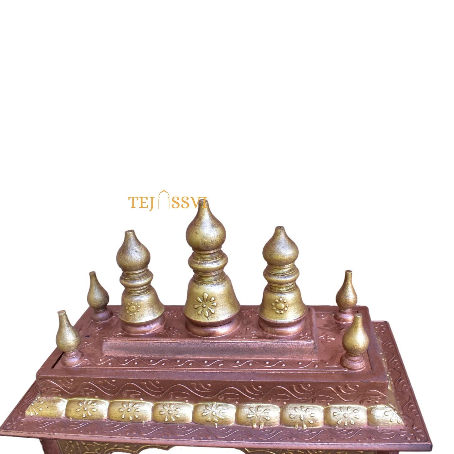Copper Gold Wooden Open Temple Pooja Mandir | Beautiful Wall Hanging Small Wooden Temple for Home | Wooden Prayer Room, Alter, Pooja Ghar
