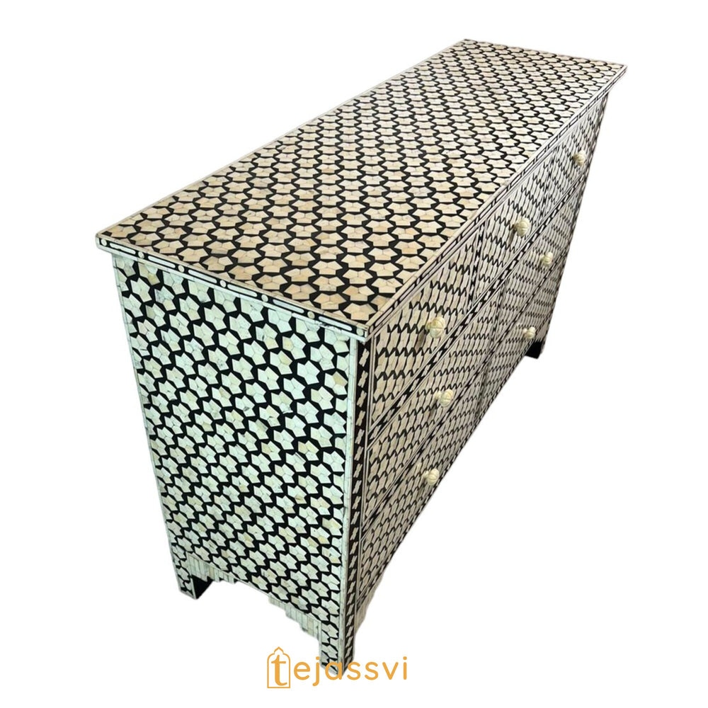 Bone Inlay 7-Drawer Chest of Drawer / Honeycomb Pattern Sideboard / Bone Inlay Console / Bone Inlay Sideboards / Bone inlay Luxury Furniture.