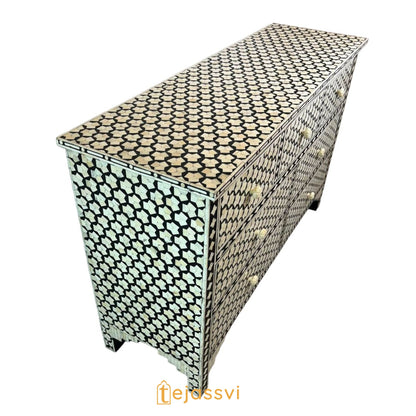 Bone Inlay 7-Drawer Chest: Black Resin Honeycomb Pattern Sideboard/ bone inlay console/sideboards/bone inlay Luxury furniture