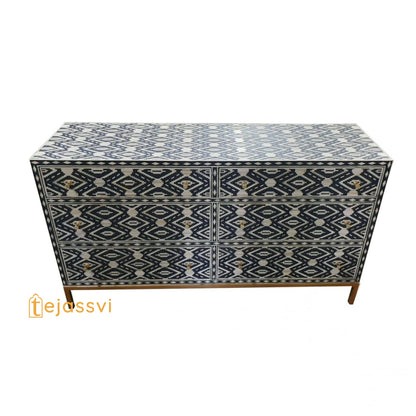 Dark Blue Bone Inlay Dresser: Diamond Floral Pattern 6-Drawer Chest / bone inlay sideboards / bone inlay console / bone inlay furniture