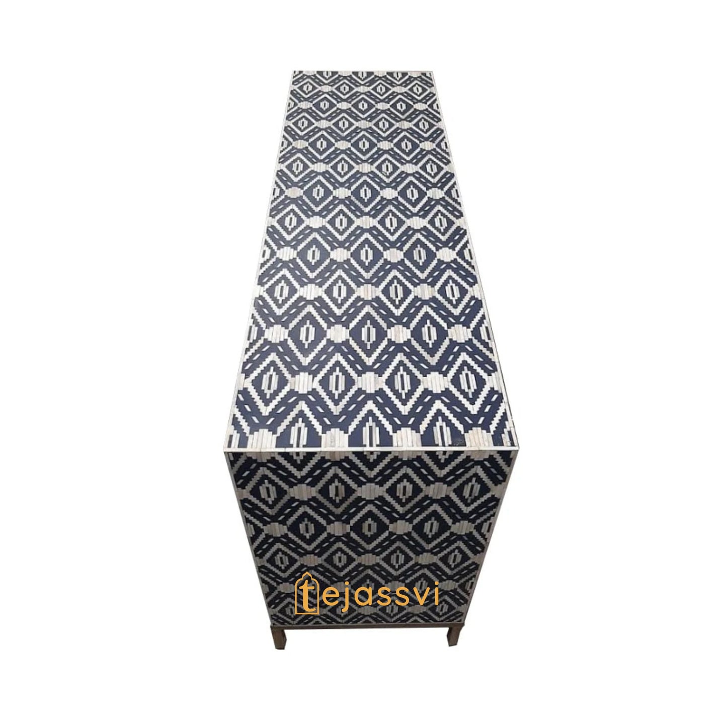 Dark Blue Bone Inlay Dresser: Diamond Floral Pattern 6-Drawer Chest / bone inlay sideboards / bone inlay console / bone inlay furniture