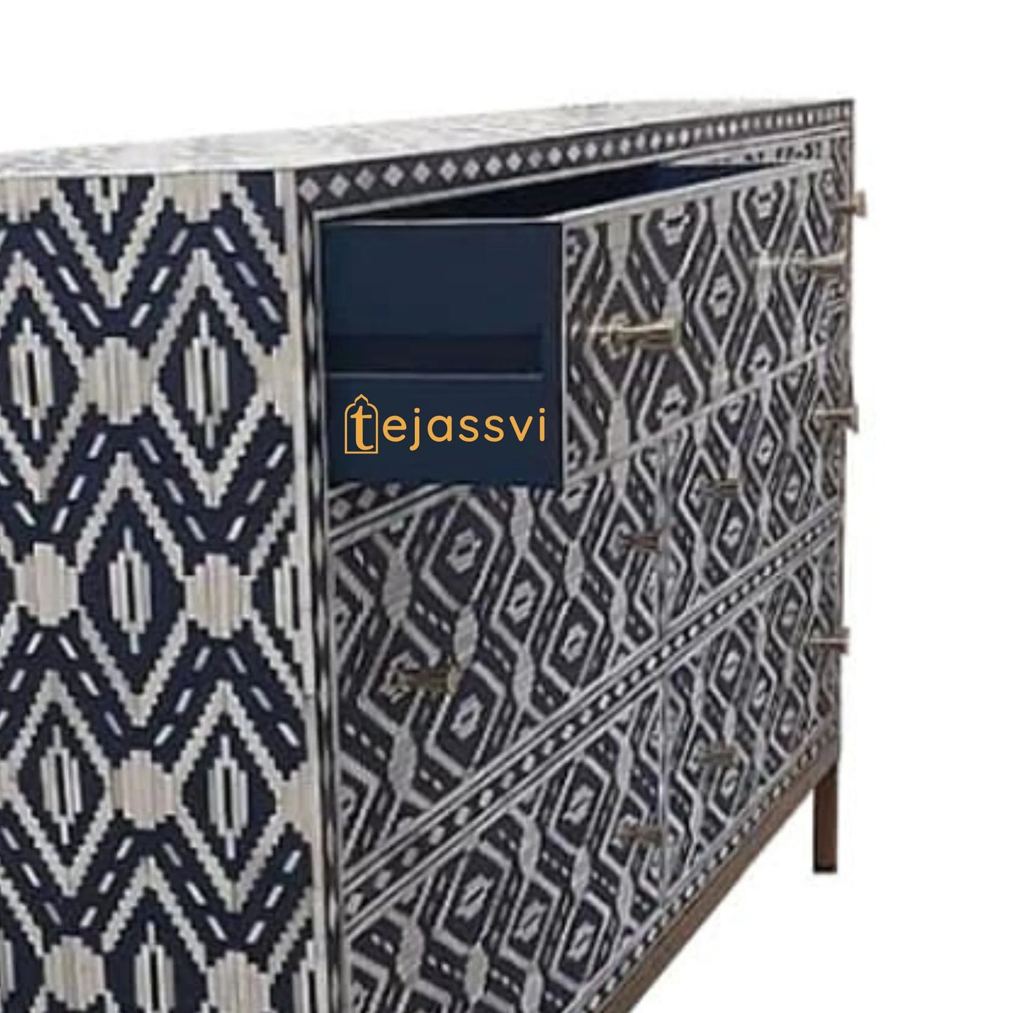 Dark Blue Bone Inlay Dresser: Diamond Floral Pattern 6-Drawer Chest / bone inlay sideboards / bone inlay console / bone inlay furniture