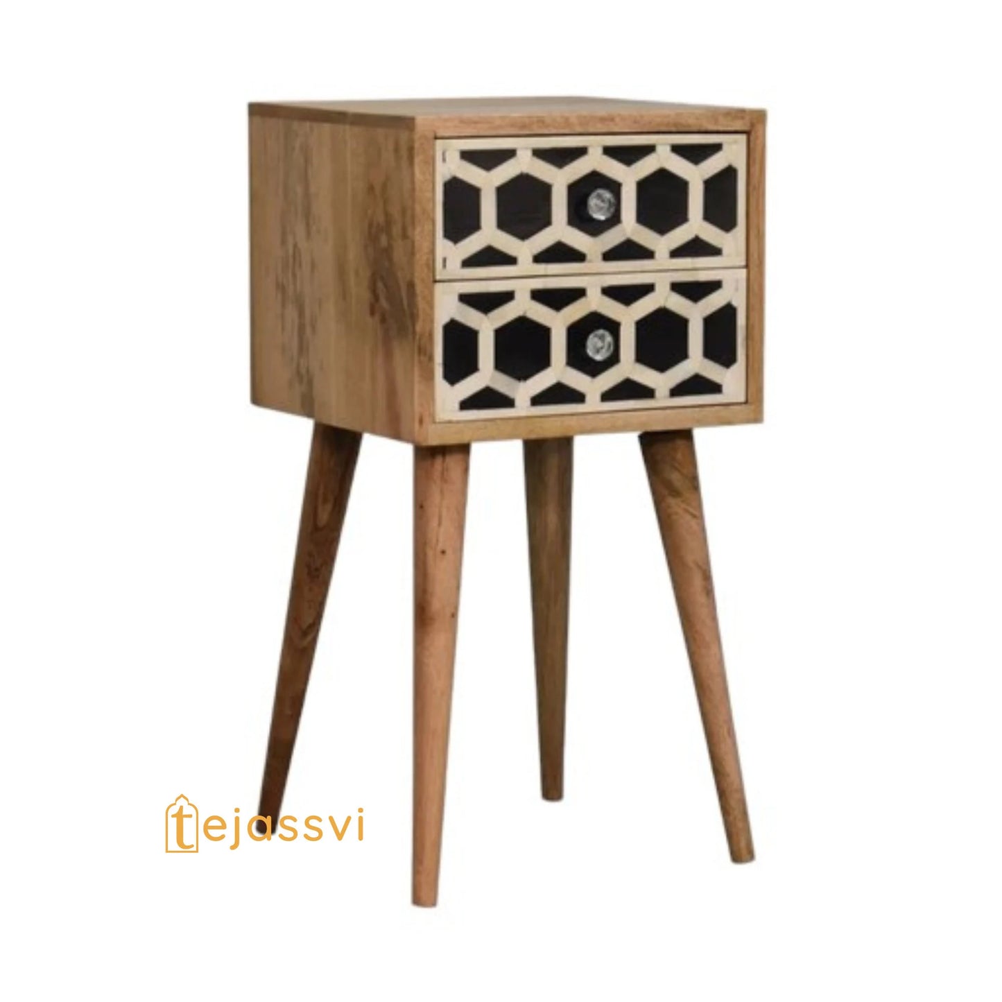 Handmade Bone Inlay Bedside Table: Mango Wood Nightstand and bone inlay bedside table / wooden bedside table / bone inlay 2 drawer bedside .