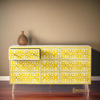Bone Inlay Floral Pattern Chest of 9 Drawer / 9 Drawer Dresser / Wooden Bone Inlay Chest of Drawers / MOP Bone Inlay Furniture Sideboard Unit.