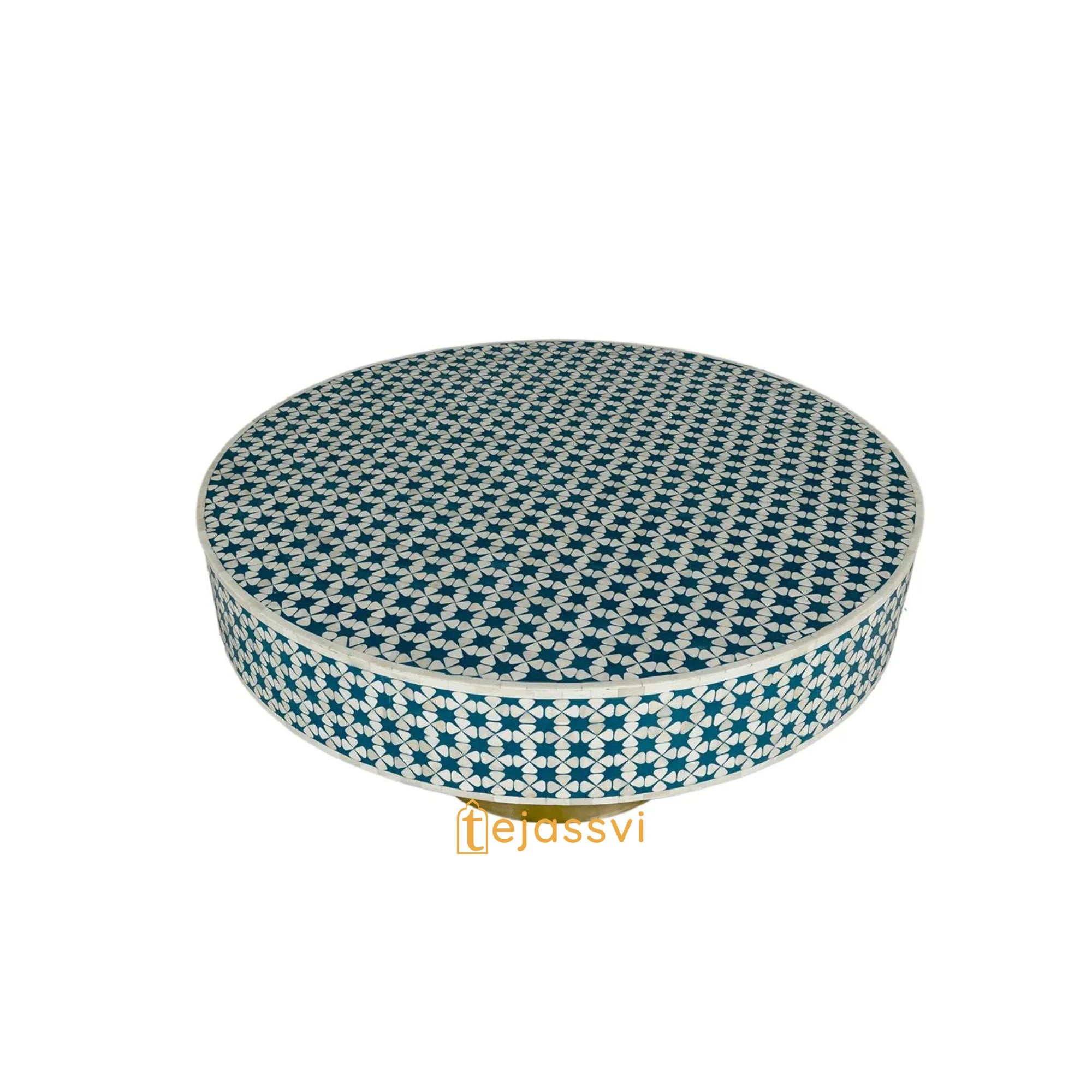 Bone Inlay Round Coffee Table / Round Centre Table / Bone Inlay Round Coffee Table / Handmade Bone Inlay Modern Pattern Furniture Cocktail Table.