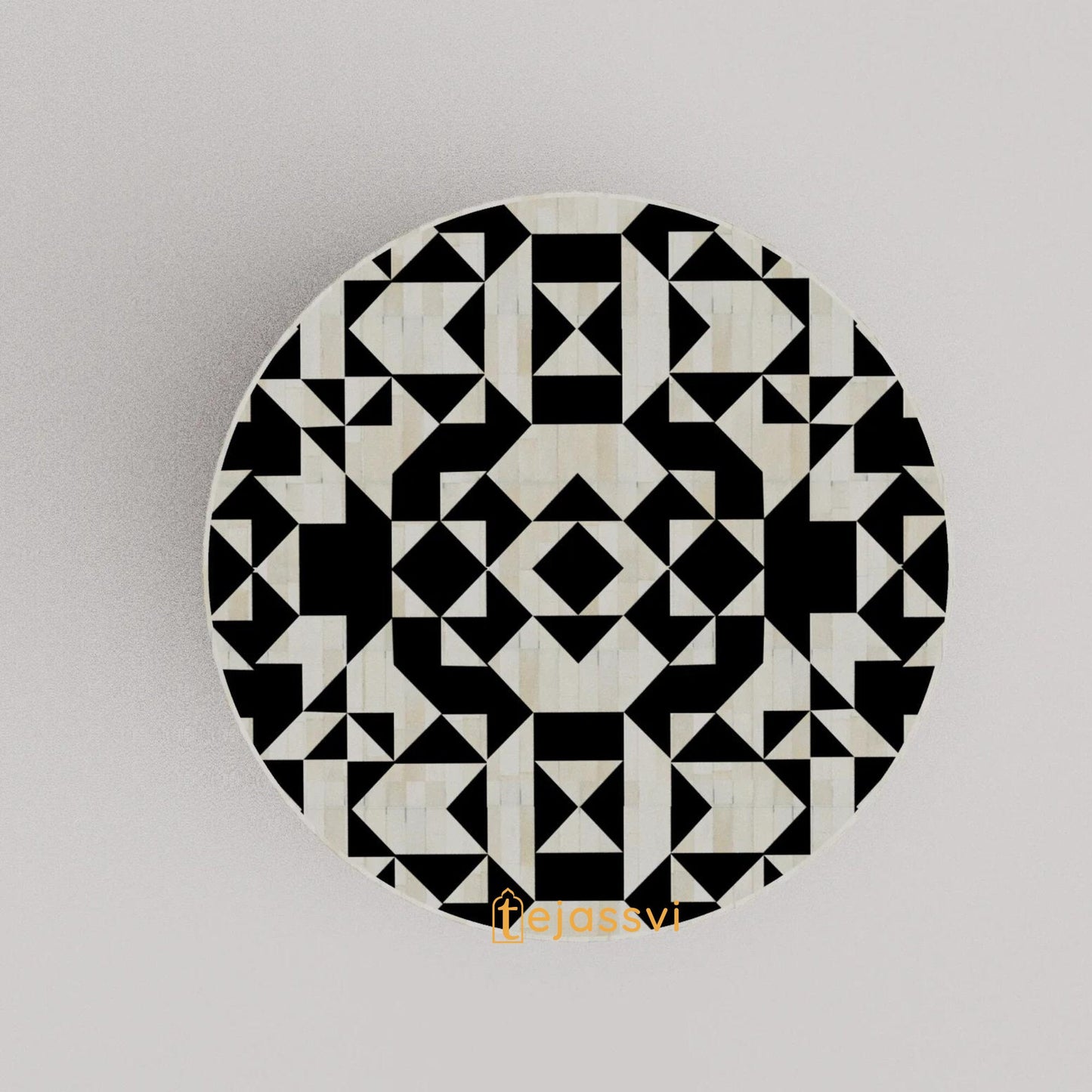 BONE Inlay Round Coffee Table / Centre Table, Bone Inlay Unique black Round Coffee Table Handmade Bone Inlay Modern Pattern Furniture