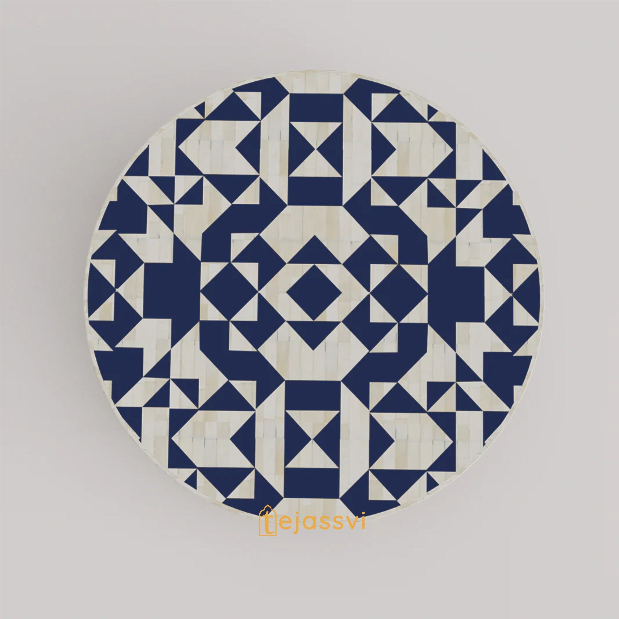 Bone Inlay Round Coffee Table / Round Centre Table / Bone Inlay Round Coffee Table / Handmade Bone Inlay Modern Pattern Furniture Cocktail Table.
