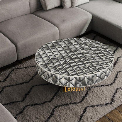 BONE Inlay Round Coffee Table/Centre Table, Bone Inlay Stripe Round Coffee Table Handmade Bone Inlay Modern Pattern Furniture Cocktail Table